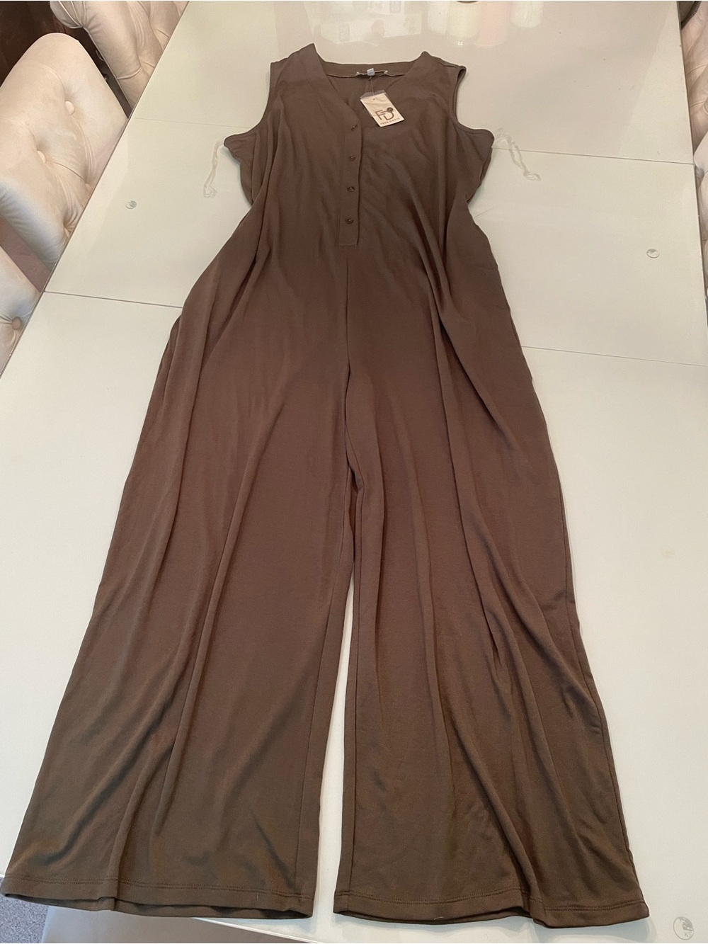 Fred David Sleeveless Wide-Leg Jumpsuit in Brown